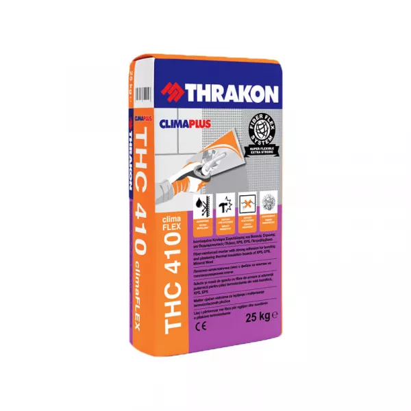 Adeziv si masa de spaclu flexibil pentru placi termoizolante, Thrakon THC 410 Diamond, gri, 25kg