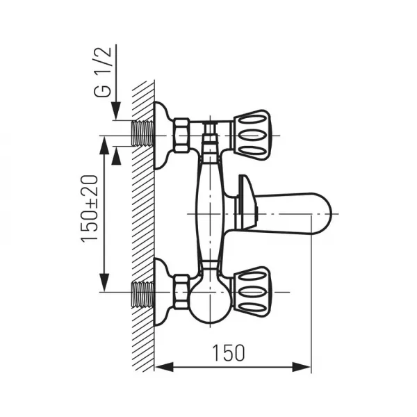 Baterie perete cada\dus, Ferro Standard, crom cu accesorii