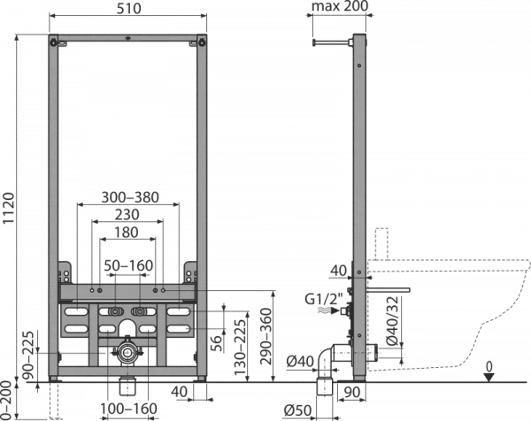 Cadre rezervoare incastrate wc, bideu si urinal - Cadru de montaj pentru bideu, Alca Plast A105/1120, bilden.ro