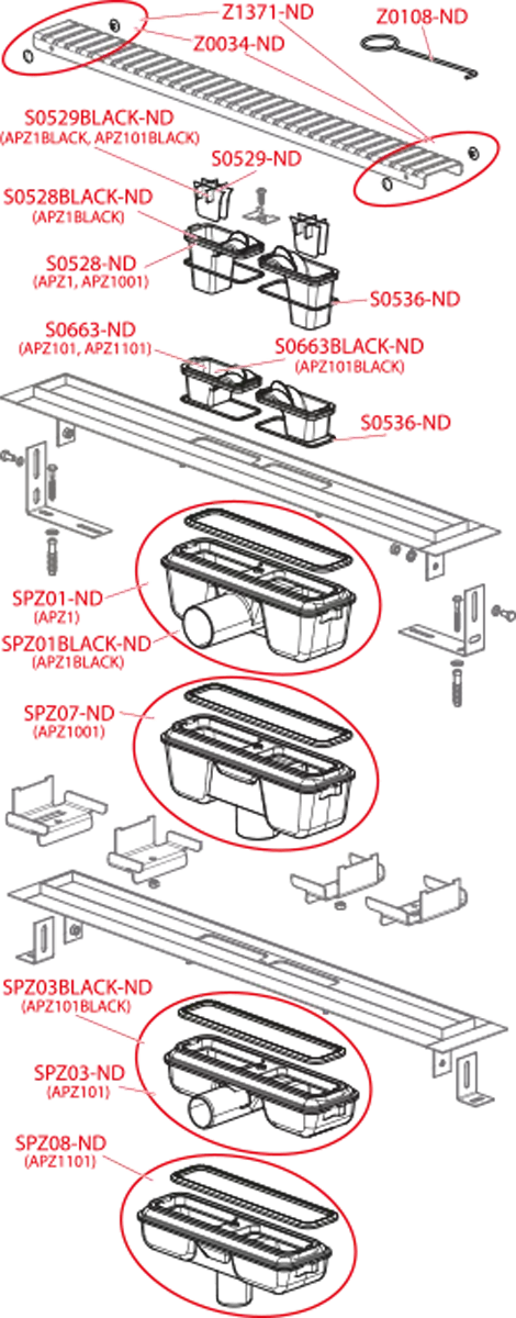 Canal de scurgere pentru dus cu margine pentru gratar perforat, Alca Plast APZ101-950 (gratarul nu este inclus)