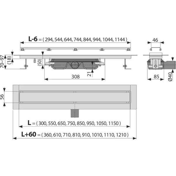 Rigole de dus - Canal de scurgere pentru dus fara margine cu suport pentru incastrarea placilor, Alca Plast APZ115-650, Marble Low, bilden.ro