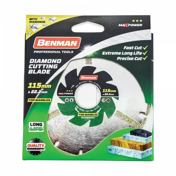 Discuri de taiere si slefuire, discuri diamantate - Disc diamantat pentru taiat marmura, Benman Maxpower, Ø 115 x 2mm, 74470, bilden.ro