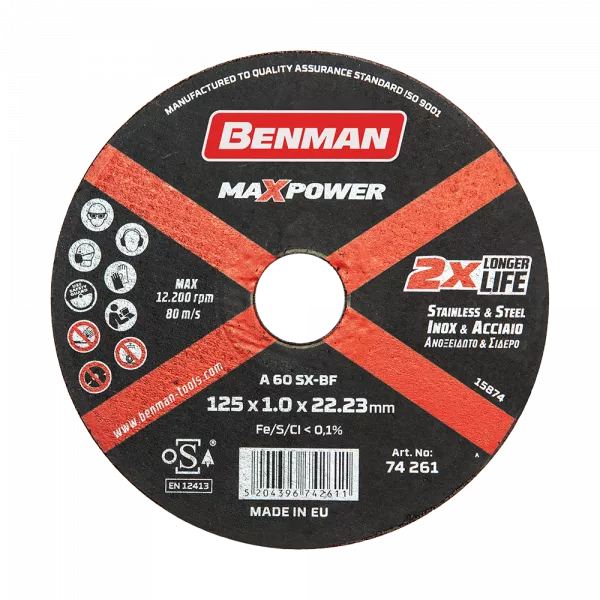 Disc taiere pentru inox, Benman Maxpower, 115 x 1mm, 74260
