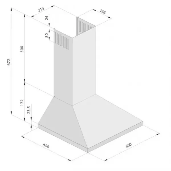 Hota design, Pyramis Slim Square Chimney, 60cm, 3 viteze, 1 motor x 125w