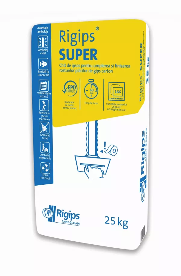 Adezivi, masa de spaclu si ipsos de imbinare placi gips carton - Masa de spaclu Super Rigips, sac 25 kg, bilden.ro