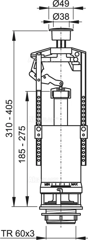 Mecanisme wc - Mecanism de clatire pentru WC cu buton STOP simpla actionare, Alca Plast, A2000-CHROM, bilden.ro