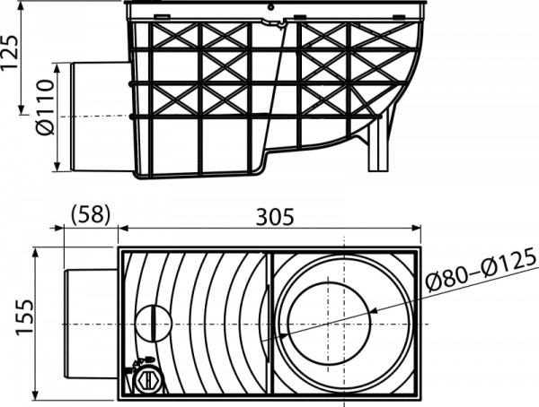 Tigla metalica si accesorii - Racord de burlan 300×155110 mm cu clapeta si cos de colectare cu iesire laterala, Alca Plast AGV3S, gri, bilden.ro