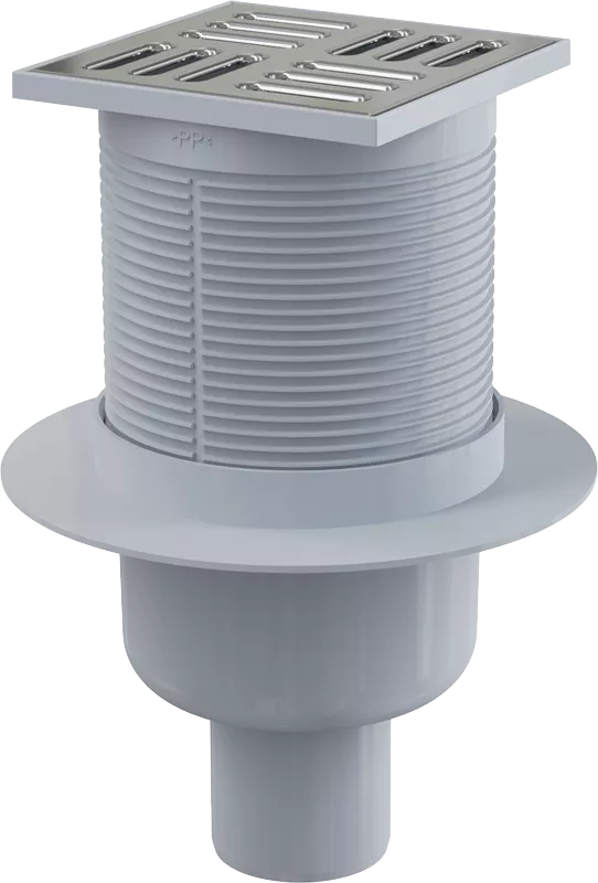 Sifon pardoseala Alca Plast, 105×105/50 mm iesire verticala, gratar din otel inoxidabil, APV2