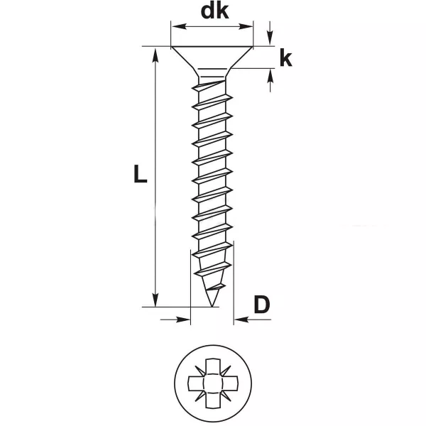 Conectori lemn, suruburi, dibluri, piulite si saibe - SURUB PT. PAL SAU LEMN CAP INECAT 3,5x30mm PZ2 (100buc/cutie), bilden.ro