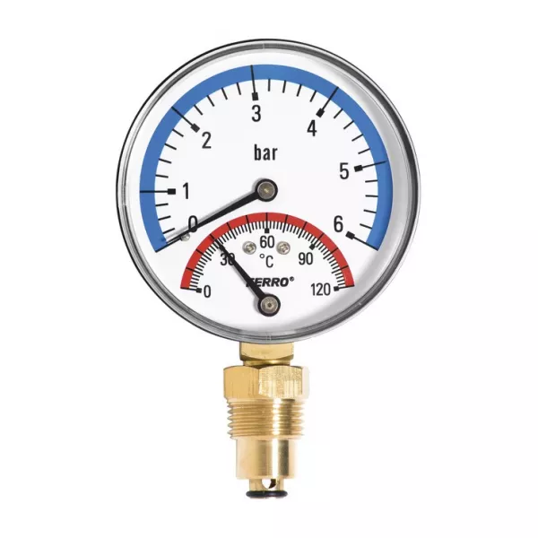 Apometre, manometre si termometre  - Termomanometru, Ferro, D.80 mm 12" radial, 0-6 bari, 120°C, bilden.ro