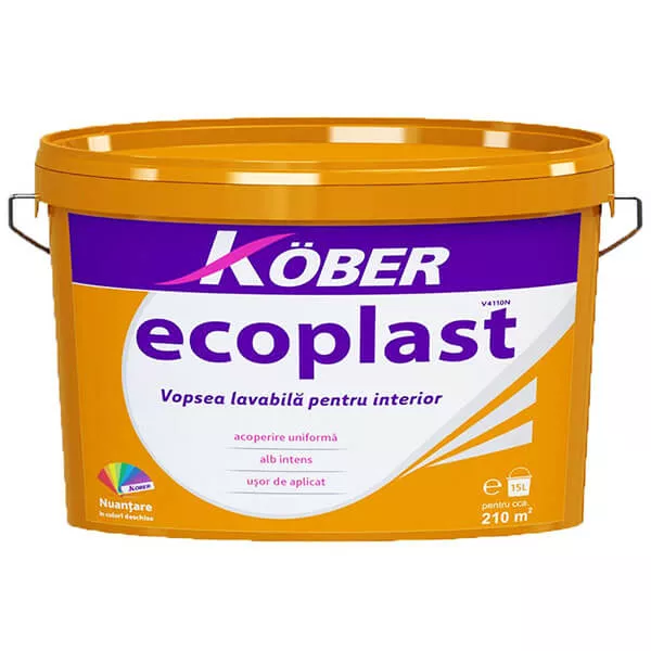 Vopsea lavabila pentru interior, Kober Ecoplast, alb, 8.5L