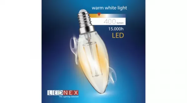 Bec led E14 decor tip filament 4W, lumina calda Lednex