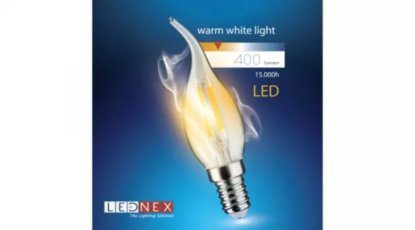 Bec led E14 decor tip lumanare filament 4W, lumina calda Lednex