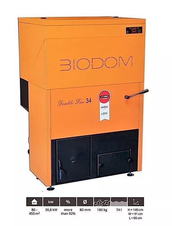 Centrala pe peleti Biodom Double Fan 34  cu pompa de bypass 8-31 kw