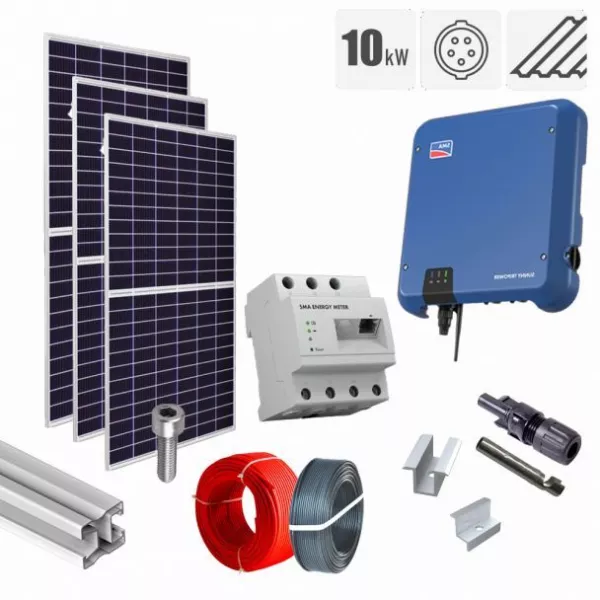 Kituri panouri solare fotovoltaice - Kit fotovoltaic 10.66 kW on-grid, panouri Jinko Solar, invertor trifazat SMA, tigla metalica, bricolajmarket.ro