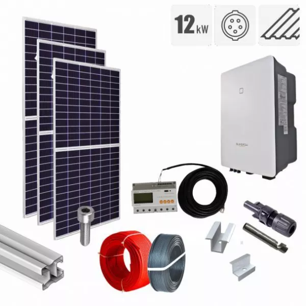 Kit fotovoltaic 12.3 kW, panouri Longi, invertor trifazat Sungrow, tigla metalica