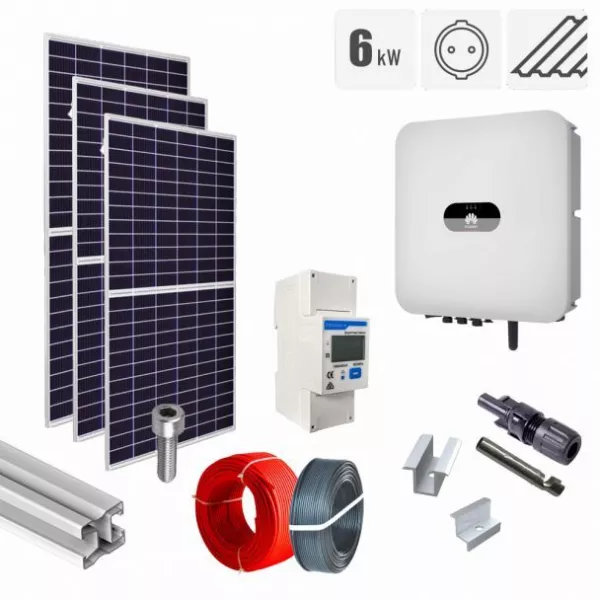 Kit fotovoltaic 6.56 kW on-grid, panouri Longi, invertor monofazat Huawei, tigla metalica