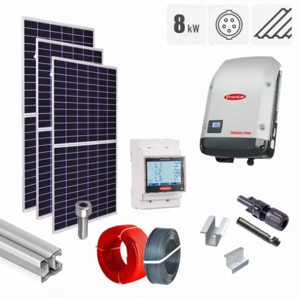 Kit fotovoltaic 8.2 kW, panouri QCells, invertor trifazat Fronius, tigla metalica