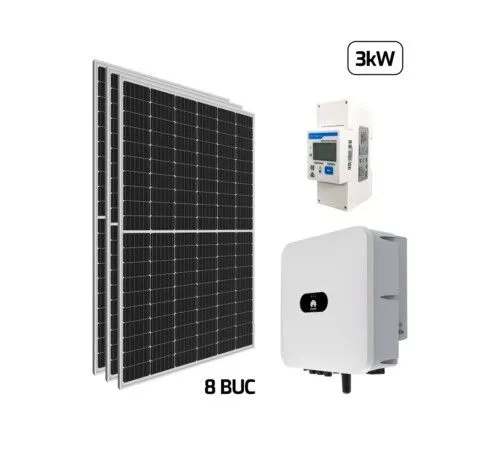 Pachet fotovoltaic monofazat 3 kW, cu panou solar fotovoltaic 375 W, LR4-60HPH-375M, LONGi, invertor solar, ON/OFF Grid, 3 kW, SUN2000-3KTL-L1, HUAWEI si senzor de putere 100A/40 mA, DDSU666-H, HUAWEI