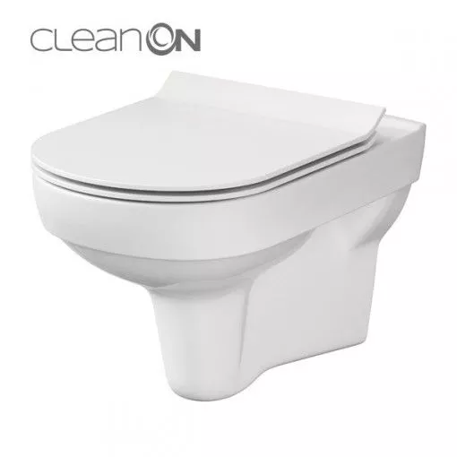 Baie si Bucatarie - Set format din vas wc suspendat Cersanit City CleanOn si capac slim Soft-close cu demontare rapida, bricolajmarket.ro
