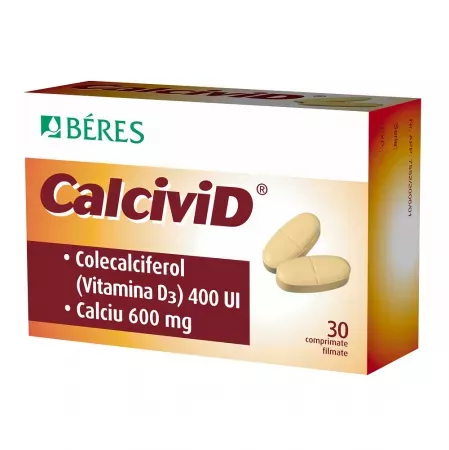 Beres Calcivid 600 mg/400UI * 30 comprimate filmate