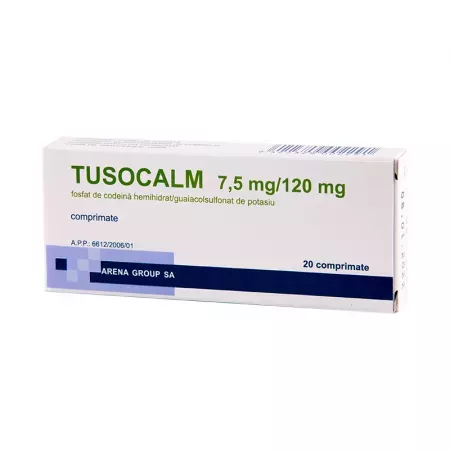 Tusocalm 7,5 mg /120 mg * 20 comprimate