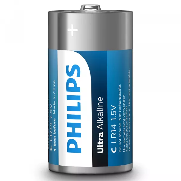 Baterie Philips Ultra Alkaline LR14E2B/10, tip C, 1.5V, set 2 bucati