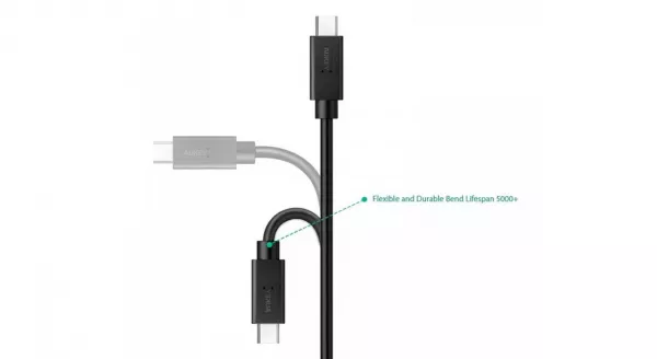 Cablu de date/incarcare USB -C - USB-C Aukey CB-C2, lungime 0.9 m, negru