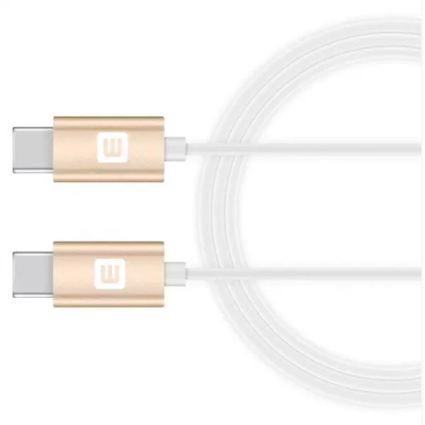 Cablu de date/incarcare Evelatus TPC03, USB C - USB - C, lungime 1 m, alb/auriu