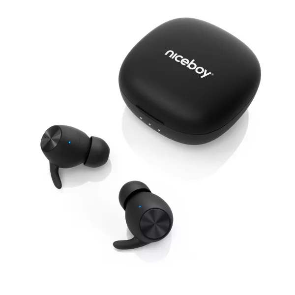Casti audio in-ear Niceboy HIVE Pods 3 Ultra, True Wireless, Bluetooth 5.1, Microfon, asistent vocal, mod Gaming, aplicatie mobila, control tactil, IP55, incarcare rapida, autonomie de pana la 33 ore, negru