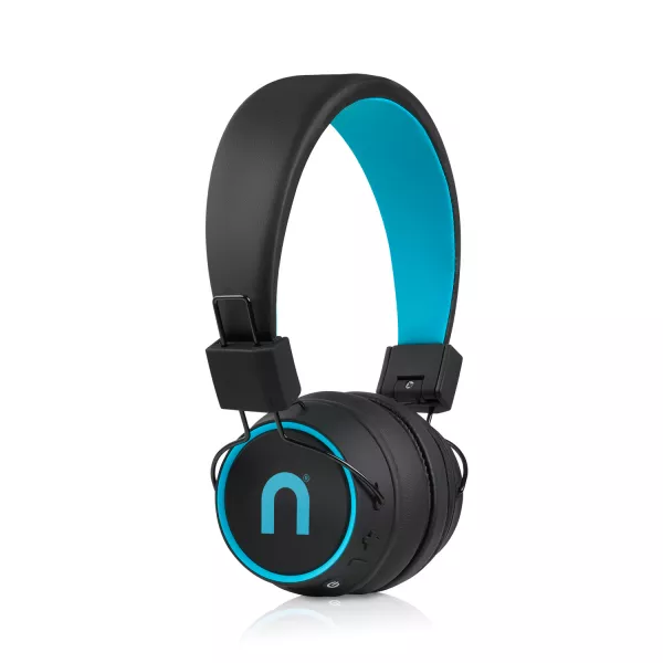 Casti audio on-ear Niceboy 3 Joy, Wireless, Bluetooth 5.3, Microfon, asistent vocal, aplicatie mobila, incarcare rapida, autonomie de pana la 33 ore, negru/albastru