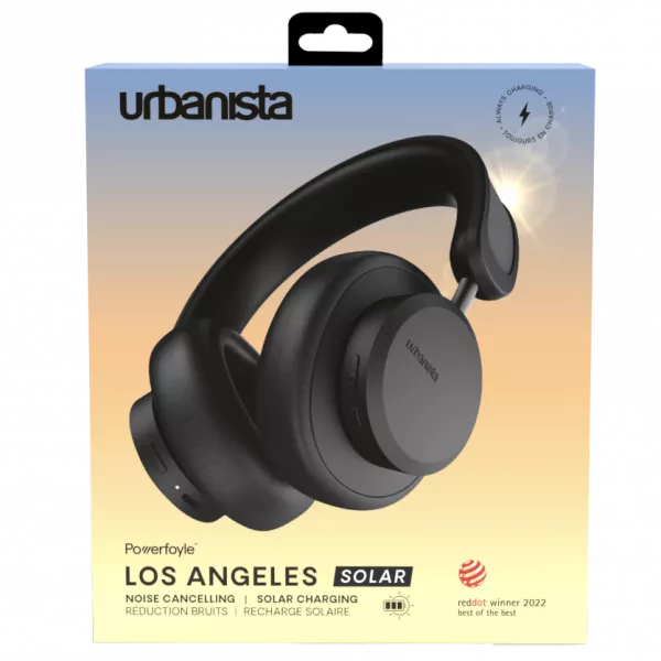 Casti audio Over-Ear Urbanista Los Angeles, Wireless, incarcare solara/USB-C, Bluetooth 5.0, Microfon, aplicatie mobila, ANC, autonomie de pana la 80 ore, negru