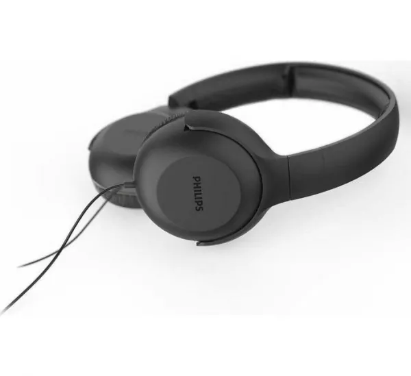 Casti audio Philips TAUH201BK/00, atasare pe ureche, lungime cablu 1.2m, microfon incorporat, design pliabil, greutate mica, Negru