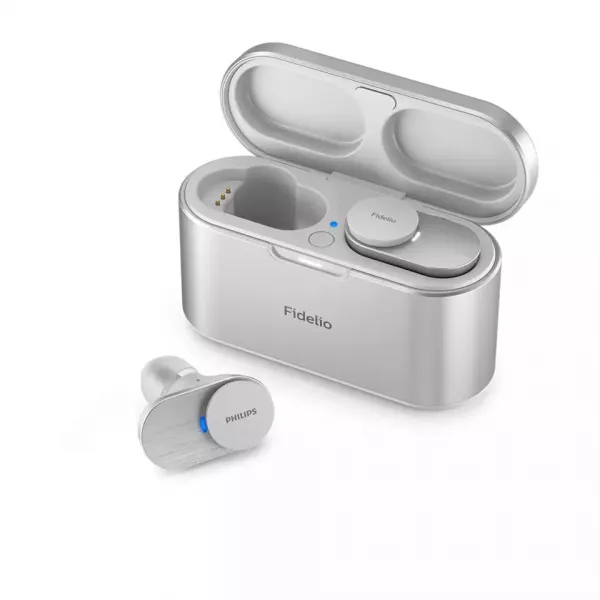 Casti audio true wireless Philips Fidelio T1WT/00, In-Ear, Bluetooth v5.2, ANC Pro+, microfoane incorporate, IPX4, toc de incarcare, incarcare rapida, redare 9 ore, aplicatie Philips Headphones, alb