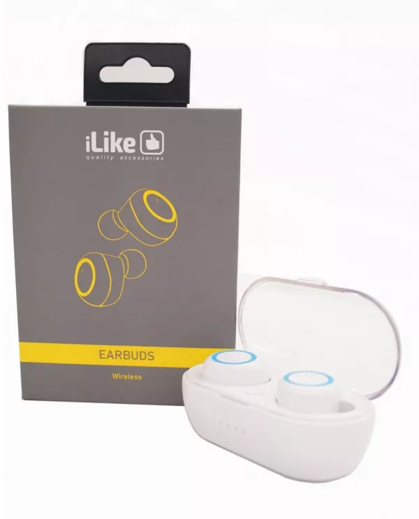 Casti audio in ear iLike IBE01, wireless, Bluetooth 5.0, IPX4, Extra Bass, toc de incarcare, alb/albastru