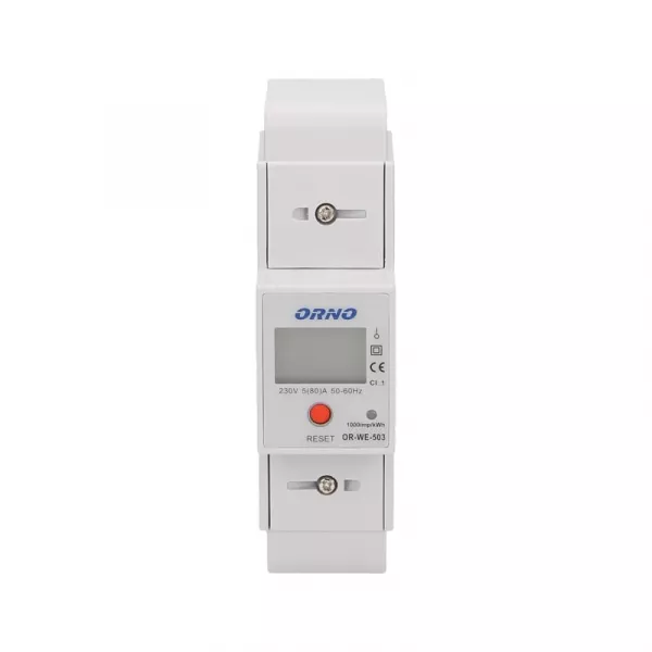 Contor monofazic ORNO OR-WE-503, 80A, 230V, frecventa de impuls 1000 imp/kWh, buton RESET, alb