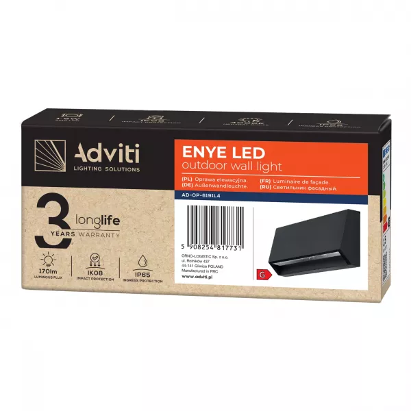 Corp iluminat fatada ADVITI ENYE AD-OP-6191L4, 3W, LED SMD, 170lm, IP65, 4000K, gri