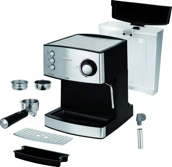 Espressor de cafea MPM MKW-06M, 850W, 20 bari, 1.7 litri, 10 g / 20 g, sistem Thermoblock, spumarea laptelui, indicatoare luminoase, otel inoxidabil
