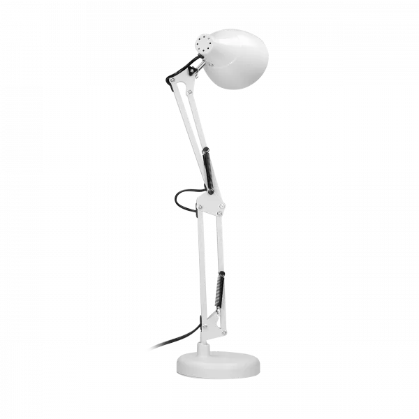 Lampa de birou VIRONE DIAN DL-1/W, E27, 60 W, 3 articulatii mobile, cablu 110 cm cu comutator, otel, alb