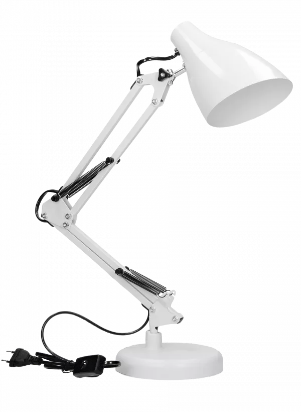 Lampa de birou VIRONE DIAN DL-1/W, E27, 60 W, 3 articulatii mobile, cablu 110 cm cu comutator, otel, alb