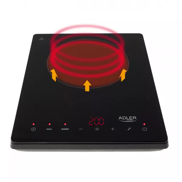 Plita cu inductie Adler AD 6513, 2000 W, tempozirator 0 - 180 min, panou tactil, afisaj LED, negru