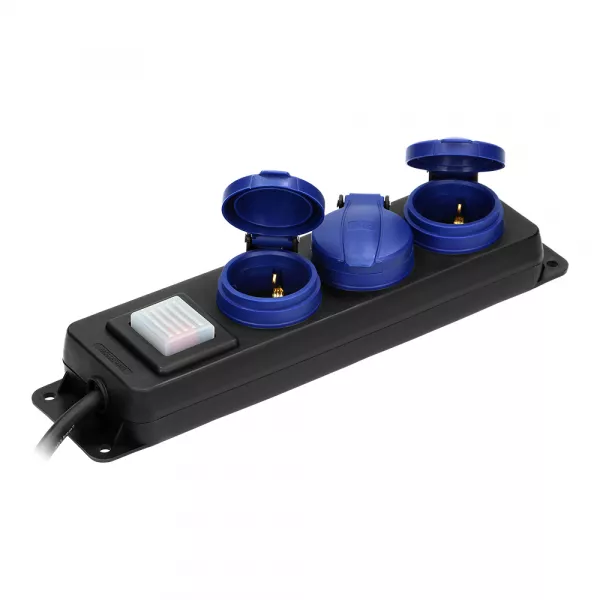 Prelungitor ORNO OR-AE-13192(GS)/5M, 5 m, 3 x 2P + Z, IP44, buton on/off, negru/albastru