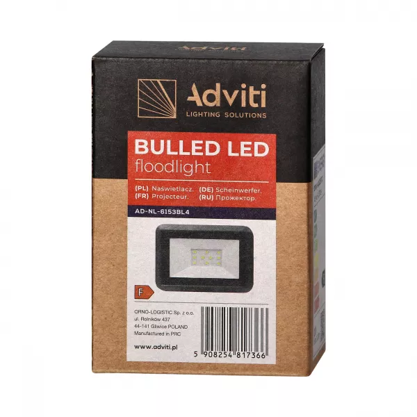 Proiector ADVITI BULLED AD-NL-6153BL4, 10W, LED SMD, 800lm, IP65, 4000K, aluminiu, negru