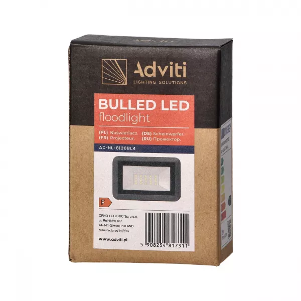 Proiector ADVITI BULLED AD-NL-6136BL4, 20W, LED SMD, 1600lm, IP65, 4000K, aluminiu, negru