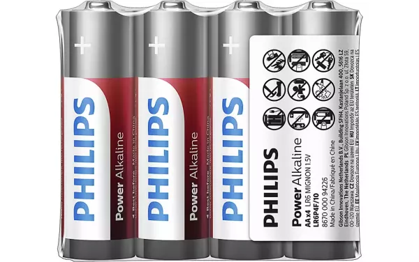 Set 4 baterii Philips Power Alkaline LR6P4F/10, tip AA, 1.5V