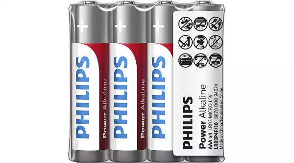 Set 4 baterii Philips Power Alkaline LR03P4F/10, tip AAA, 1.5V