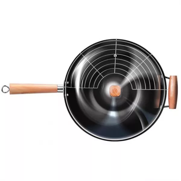 Tigaie wok Smile SPC-3, 35 cm, antiaderenta, otel, grilaj si spatula din bambus incluse, inductie