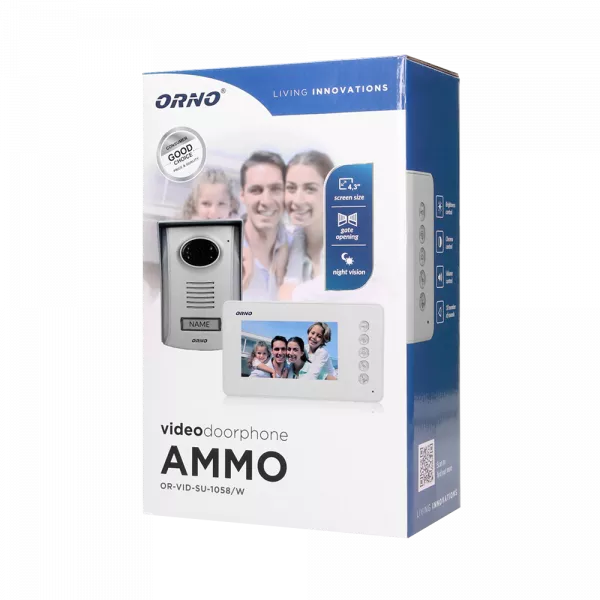 Videointerfon AMMO ORNO OR-VID-SU-1058/W, color, monitor ultra plat LCD 4.3", control automat al portilor, 10 sonerii, iluminare noaptea, gri