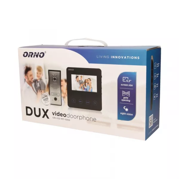 Videointerfon pentru o familie DUX ORNO OR-VID-MT-1050, color, monitor ultra-slim LCD 4.3", control automat al portilor, 16 sonerii, iluminare nocturna, negru/gri