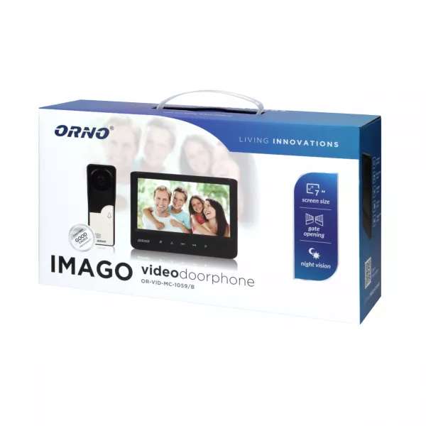 Videointerfon pentru o familie IMAGO ORNO OR-VID-MC-1059/B, color, monitor ultra-plat LCD 7", control automat al portilor, 16 sonerii, infrarosu, negru/alb
